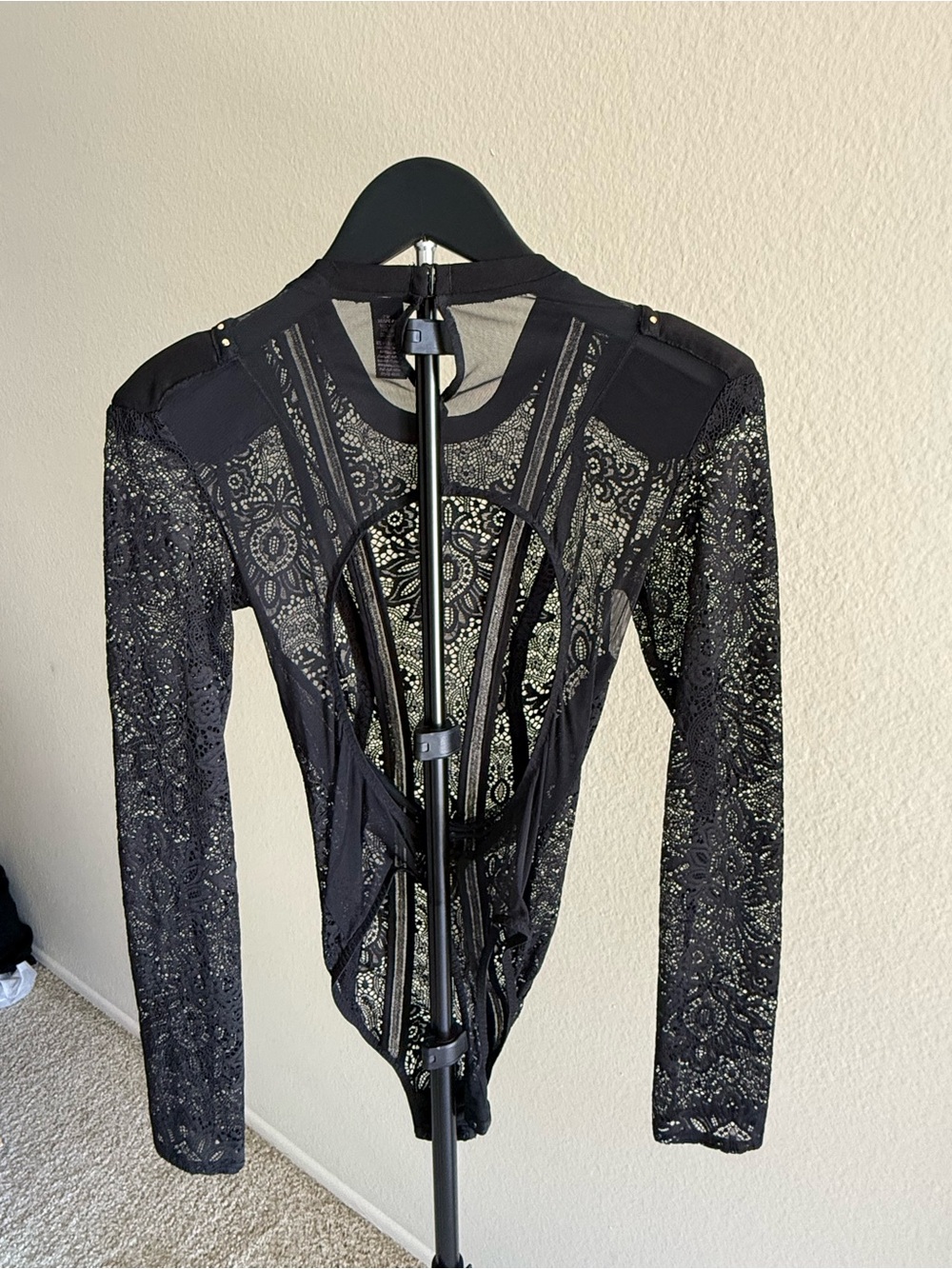 Victoria’s Secret Black Lace Studded Long Sleeve Bodysuit Size S